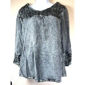 Parsley & Sage Womens Artsy S Light Moss Green Crinkle Top 3/4 Sleeve